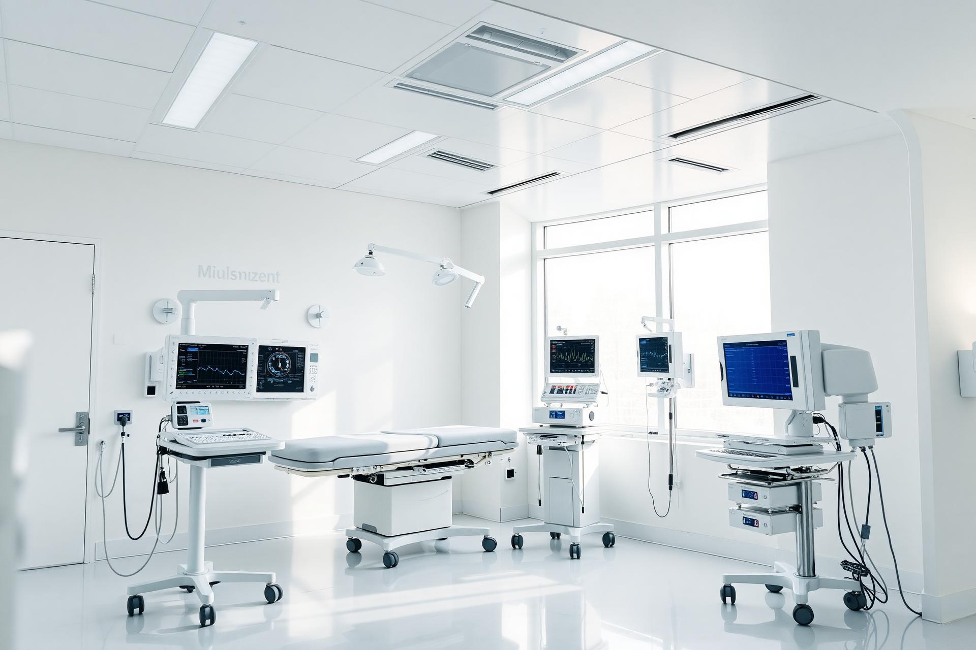 Modern intensive care unit with patient monitoring equipment